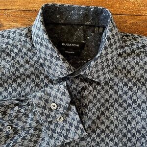 Bugatchi Men’s Shaped Fit Dress Shirt Long Sleeve Button Down Houndstooth Sz L